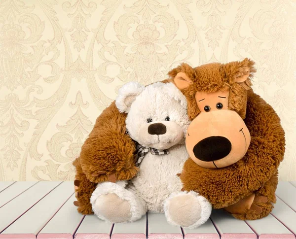 Lindos Osos Peluche Mesa Madera — Foto de Stock