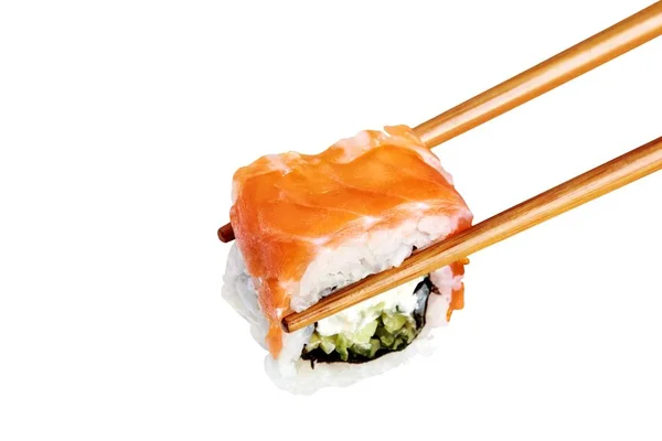 Sushi Tekercs Elszigetelt Fehér Pálcika — Stock Fotó