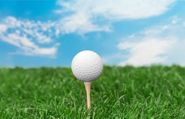 Golfball Auf Dem Abschlag Auf Grünem Gras — Stockfoto