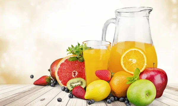 Close Van Verse Smakelijke Jus Orange Glas Tafel — Stockfoto