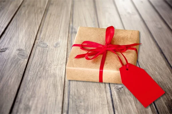 Χαριτωμένο Δώρο Κουτί Κορδέλα Και Φιόγκο — Φωτογραφία Αρχείου
