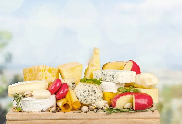 Quadro Queijo Com Delicioso Queijo Variado Aperitivo Saboroso — Fotografia de Stock