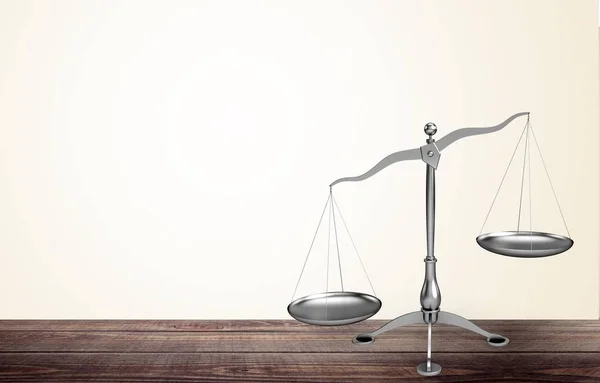 Law scales on table on background