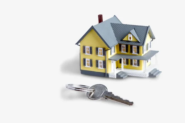 Ház Modell Kulcs Háttérben — Stock Fotó