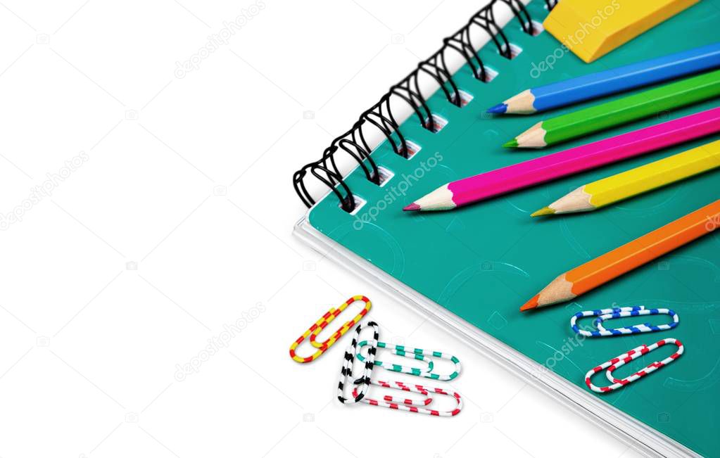 Colorful school stationery composition, back to school background