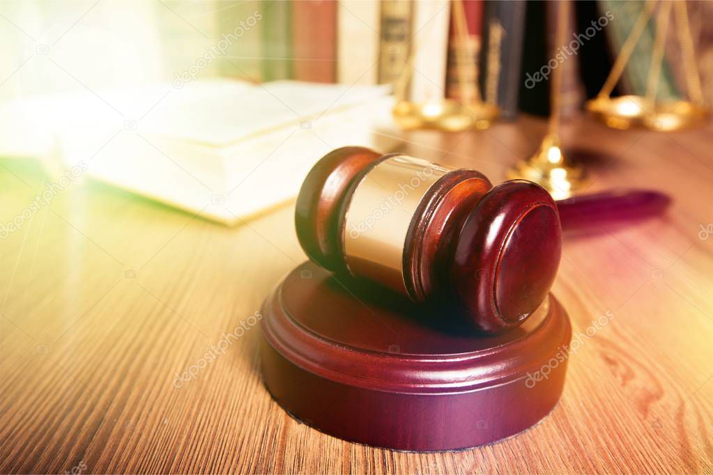 Wooden judge gavel on dark background 