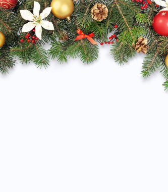 Noel arka plan, çelenk ile çam çırpı ve çam kozalakları