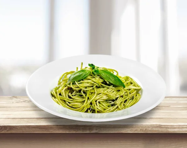 Delicious Vegan Italian Pasta White Plate — Stock Photo, Image