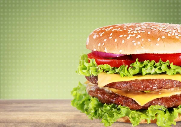 Ízletes Burger Hús Sonka Sajt Gyorsétterem — Stock Fotó