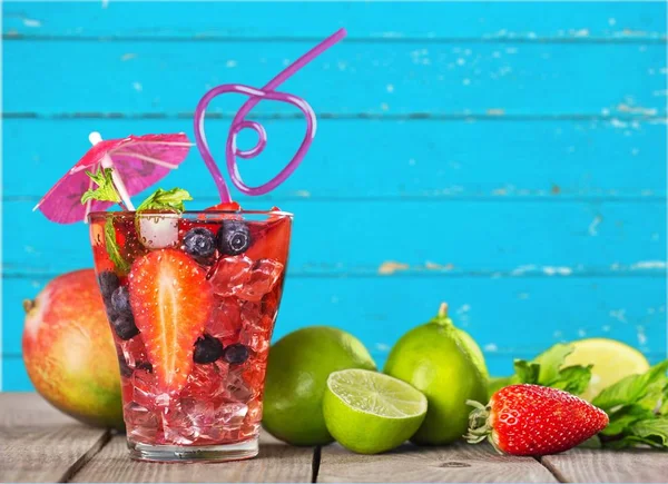 Strawberry Mojito Wooden Background Close View — Stock Photo, Image