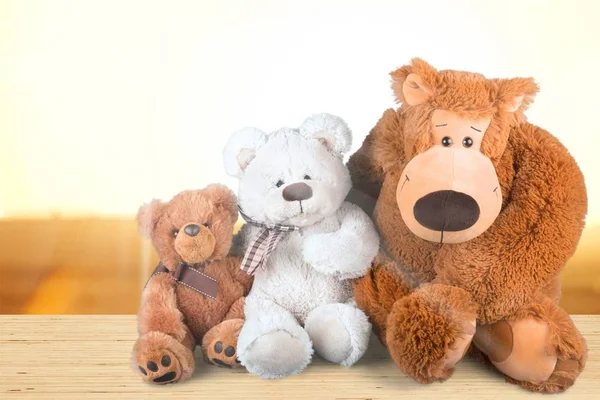 Niedliche Teddybären Auf Holztisch — Stockfoto