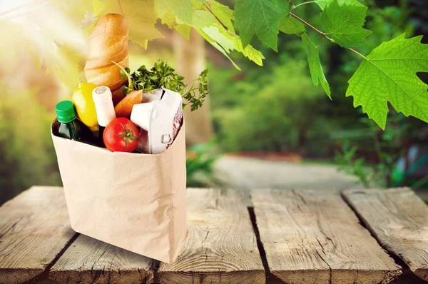 Bisa Digunakan Kembali Tas Belanja Penuh Bahan Makanan — Stok Foto