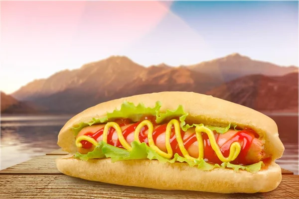 Delizioso Hot Dog Sul Tavolo Fast Food — Foto Stock