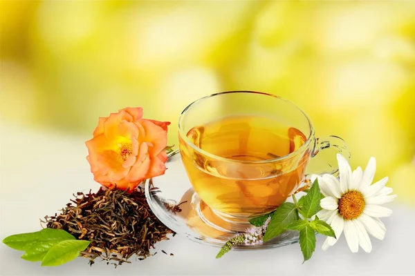 Травяной Чай Стеклянной Чашке Цветок Розы — стоковое фото