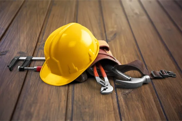 Yellow Hard Hat Tools Construction Concept — Stock Photo, Image