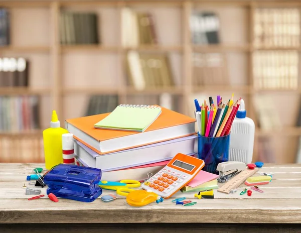 Composição Papelaria Escola Colorida Volta Fundo Escola — Fotografia de Stock