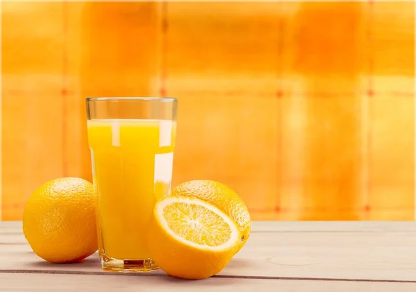 Close Fresh Tasty Orange Juice Glass Table — Stock Photo, Image