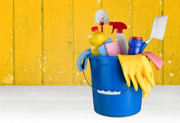 Cleaning Supplies Blue Bucket Home — Stock Photo, Image