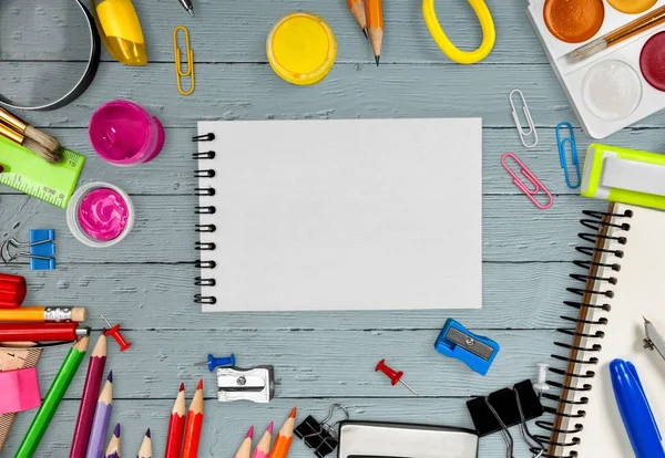 Composizione Colorata Cancelleria Scolastica Torna Allo Sfondo Della Scuola — Foto Stock