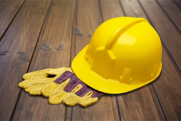 Sombrero Amarillo Guantes Concepto Construcción —  Fotos de Stock