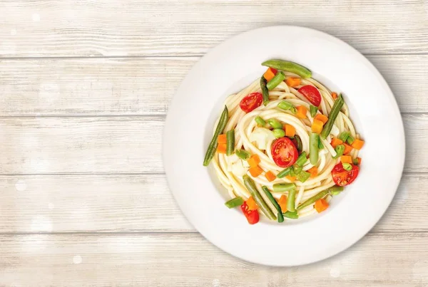 Italian Pasta Tomatoes White Plate — Stock Photo, Image