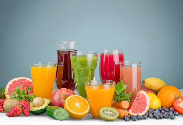 Various Healthy Juices Fresh Fruits — Stock Photo, Image