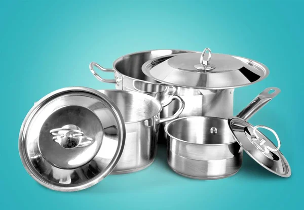 Set of Cooking silver pans — Stock Photo, Image