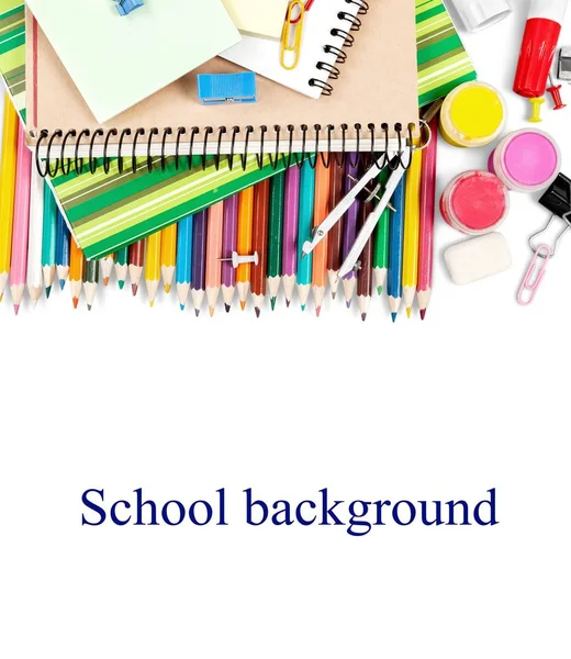 Kleurrijke Schoolbriefpapier Compositie Terug Naar School Achtergrond — Stockfoto