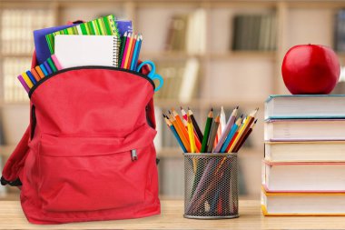 Okul sırt çantası ile Kırtasiye, Okul arka plan için geri 