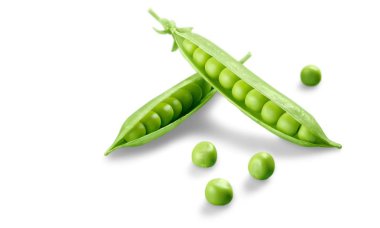 Fresh raw green peas isolated on white background clipart