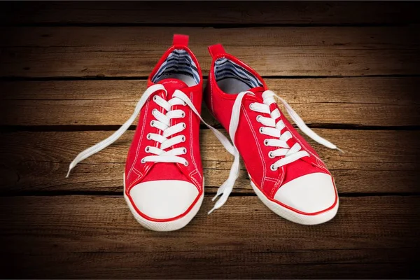 Ζευγάρι Παπούτσια Κόκκινο Χρώμα Ούλων Προβολή Μεγέθυνση — Φωτογραφία Αρχείου