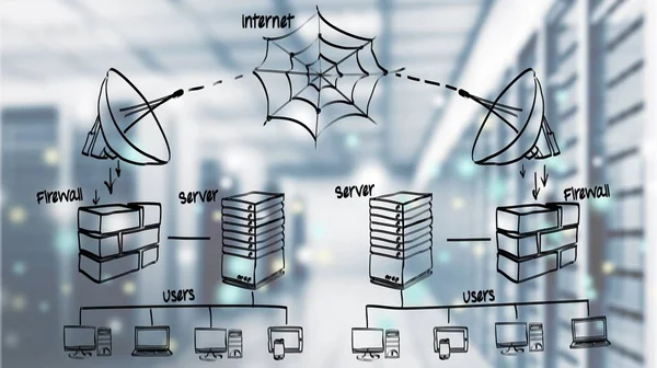 modern high tech internet data center room  with network and server hardware