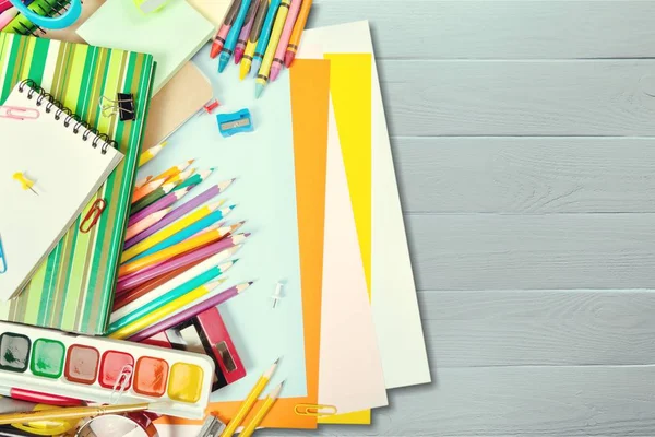 Kleurrijke Schoolbriefpapier Compositie Terug Naar School Achtergrond — Stockfoto