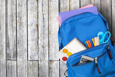 Okul sırt çantası ile Kırtasiye, Okul arka plan için geri 