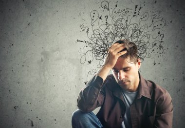 Dehb, stres ve anksiyete, karışıklık içinde yetişkin adam