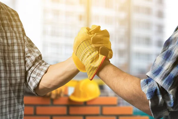 Construção Trabalho Equipe Parceria Gesto Conceito Pessoas Close Construtores Mãos — Fotografia de Stock