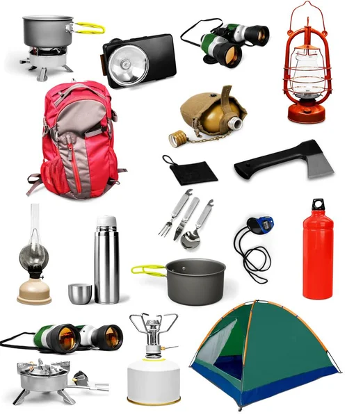 Camp Gear Object Ryggsäck Backpacking Isolerad Vit Bakgrund — Stockfoto