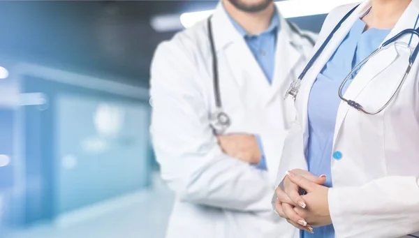 Lekarze Stetoskopami Szpitalu Koncepcja Opieki Zdrowotnej — Zdjęcie stockowe