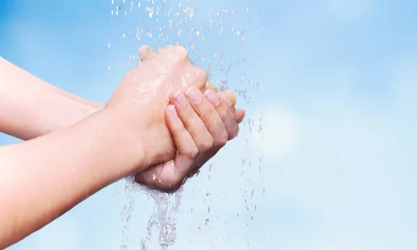 Hands Washed Water Color Blue Background — Stock Photo, Image