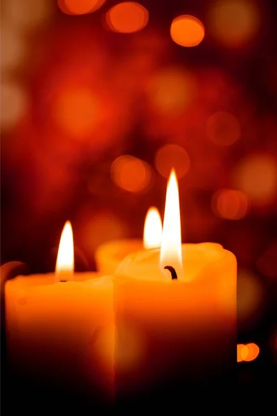 Χριστουγεννιάτικα Κεριά Κάψιμο Στο Νύχτα Γκρο Πλαν Θέα — Φωτογραφία Αρχείου