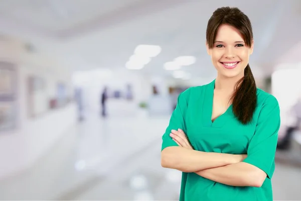 Beautiful Young Woman Doctor Smiling Work Uniform — Stock Photo, Image