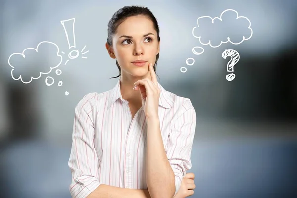 Pensive Woman Question Mark Icons — Stock Photo, Image
