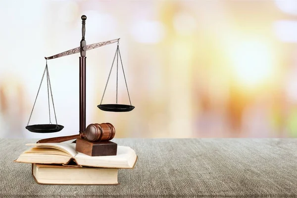 Масштаб Правосудия Молоток Книги Концепция Права Справедливости — стоковое фото