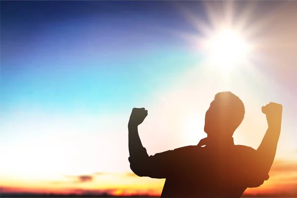 Silhouette Happy Man Celebrating — Stock Photo, Image