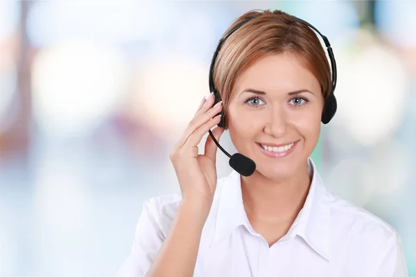 Woman Call Center operator isolated on background