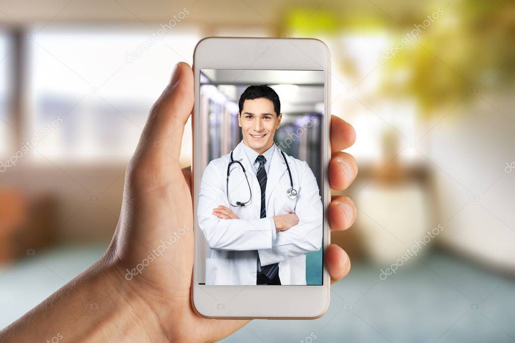 Doctor with stethoscope, online chat consultation 