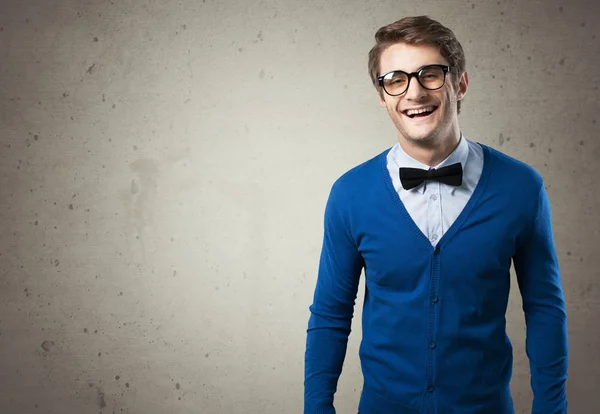 Young Man Glasses Tie Bow — Stock Photo, Image