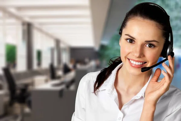Woman Call Center operator isolated on background