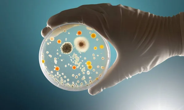 Scientists Hand Holding Petri Dish Bacteria — стоковое фото