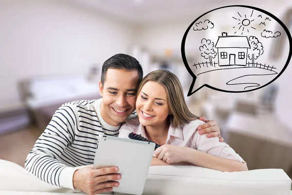 Happy Young Man Woman Dreaming New House — Stock Photo, Image
